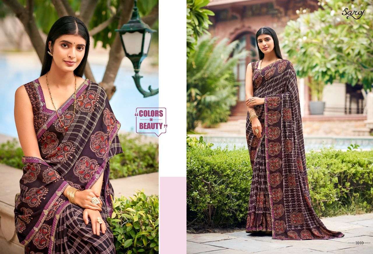 JHARNA BY SAROJ 1001 TO 1010 SERIES INDIAN TRADITIONAL WEAR COLLECTION BEAUTIFUL STYLISH FANCY COLORFUL PARTY WEAR & OCCASIONAL WEAR RENIAL PRINT SAREES AT WHOLESALE PRICE