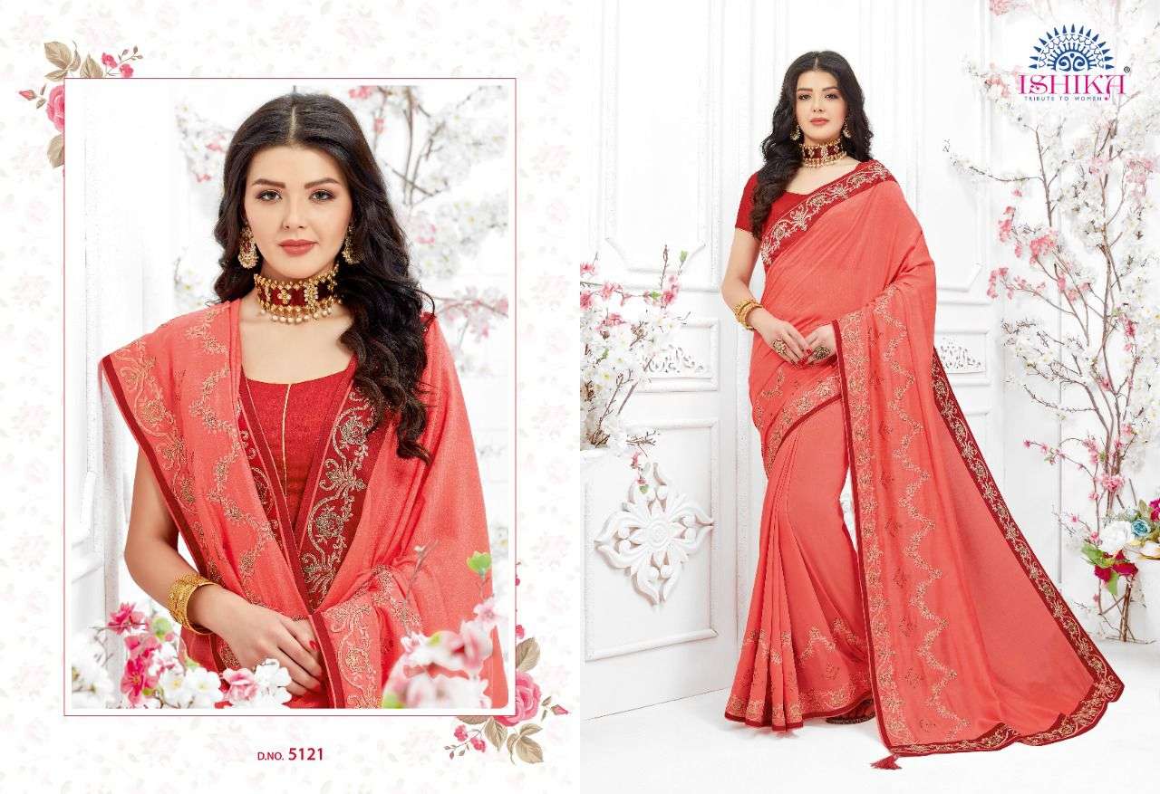 LAVANYA BY ISHIKA FASHION 5121 TO 5128 SERIES INDIAN TRADITIONAL WEAR COLLECTION BEAUTIFUL STYLISH FANCY COLORFUL PARTY WEAR & OCCASIONAL WEAR GEORGETTE PRINT SAREES AT WHOLESALE PRICE