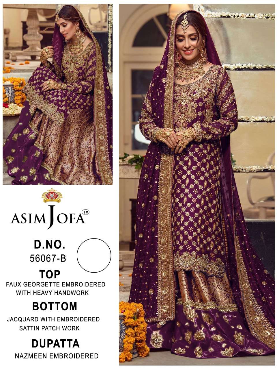 ASIM JOFA 56067 COLOURS BY ASIM JOFA 56067-A TO 56067-D SERIES BEAUTIFUL SUITS STYLISH COLORFUL FANCY CASUAL WEAR & ETHNIC WEAR FAUX GEORGETTE EMBROIDERED DRESSES AT WHOLESALE PRICE