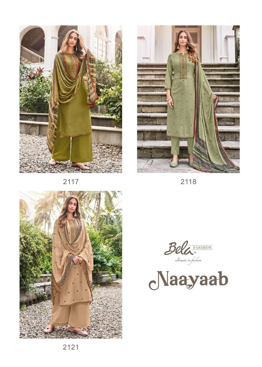 NAAYAAB BY BELA FASHION 2115 TO 2121 SERIES BEAUTIFUL STYLISH SUITS FANCY COLORFUL CASUAL WEAR & ETHNIC WEAR & READY TO WEAR MUSLIN DRESSES AT WHOLESALE PRICE