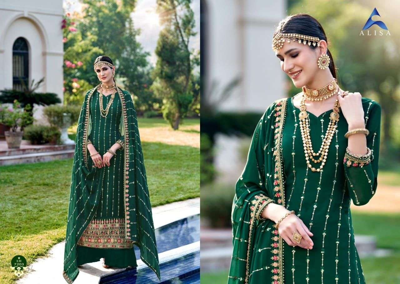 DULHAN BY ALISA 7201 TO 7205 SERIES BEAUTIFUL STYLISH SHARARA SUITS FANCY COLORFUL CASUAL WEAR & ETHNIC WEAR & READY TO WEAR FAUX GEORGETTE DRESSES AT WHOLESALE PRICE