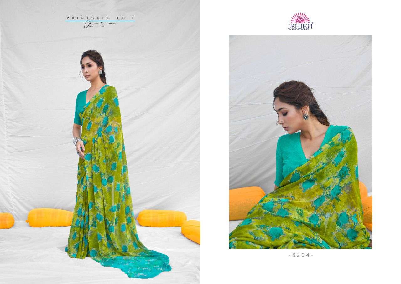 MILANO VOL-8 BY ISHIKA FASHION 8201 TO 8214 SERIES INDIAN TRADITIONAL WEAR COLLECTION BEAUTIFUL STYLISH FANCY COLORFUL PARTY WEAR & OCCASIONAL WEAR GEORGETTE PRINT SAREES AT WHOLESALE PRICE