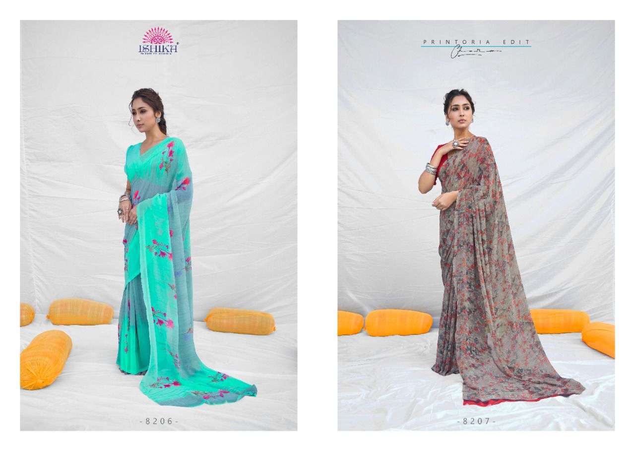 MILANO VOL-8 BY ISHIKA FASHION 8201 TO 8214 SERIES INDIAN TRADITIONAL WEAR COLLECTION BEAUTIFUL STYLISH FANCY COLORFUL PARTY WEAR & OCCASIONAL WEAR GEORGETTE PRINT SAREES AT WHOLESALE PRICE