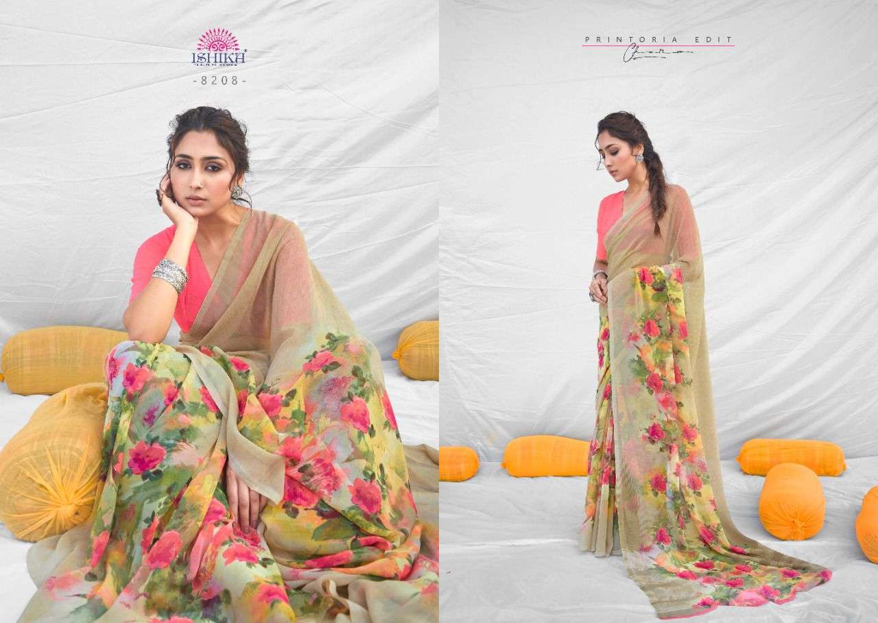 MILANO VOL-8 BY ISHIKA FASHION 8201 TO 8214 SERIES INDIAN TRADITIONAL WEAR COLLECTION BEAUTIFUL STYLISH FANCY COLORFUL PARTY WEAR & OCCASIONAL WEAR GEORGETTE PRINT SAREES AT WHOLESALE PRICE