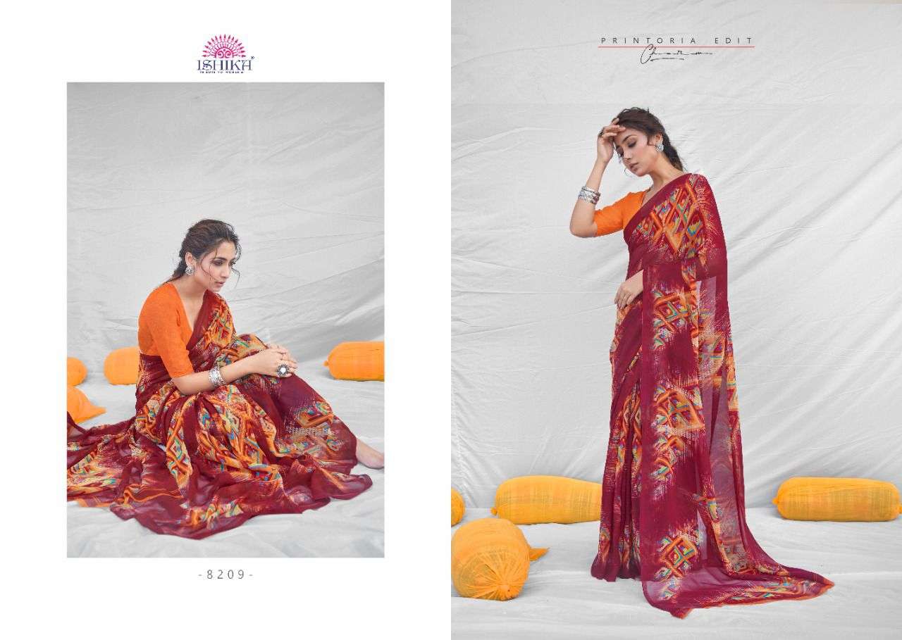 MILANO VOL-8 BY ISHIKA FASHION 8201 TO 8214 SERIES INDIAN TRADITIONAL WEAR COLLECTION BEAUTIFUL STYLISH FANCY COLORFUL PARTY WEAR & OCCASIONAL WEAR GEORGETTE PRINT SAREES AT WHOLESALE PRICE