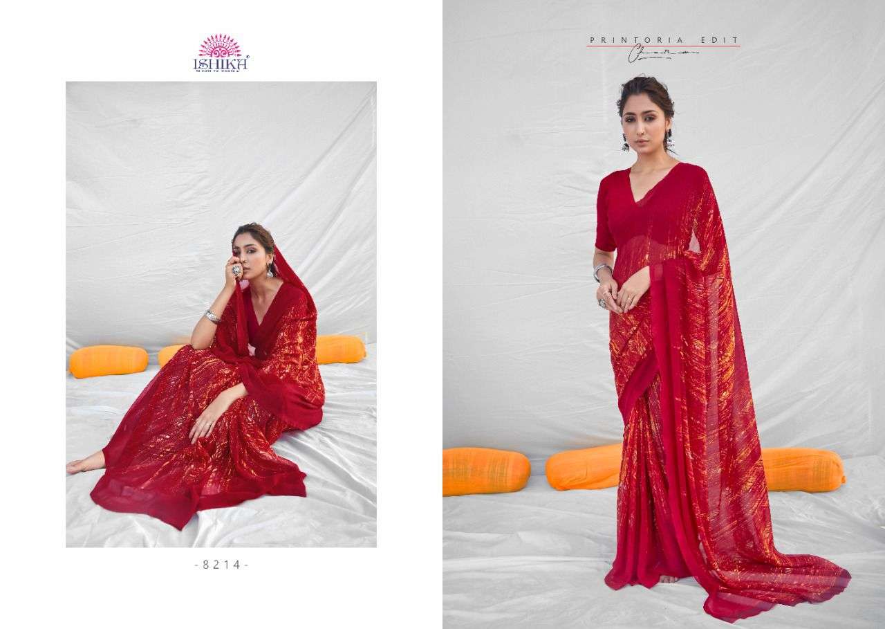 MILANO VOL-8 BY ISHIKA FASHION 8201 TO 8214 SERIES INDIAN TRADITIONAL WEAR COLLECTION BEAUTIFUL STYLISH FANCY COLORFUL PARTY WEAR & OCCASIONAL WEAR GEORGETTE PRINT SAREES AT WHOLESALE PRICE