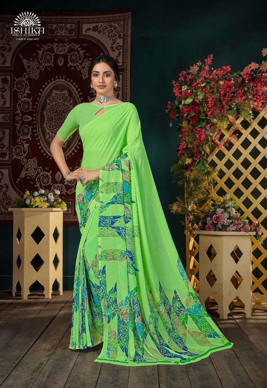 MEHREEN BY ISHIKA FASHION 8191 TO 8198 SERIES INDIAN TRADITIONAL WEAR COLLECTION BEAUTIFUL STYLISH FANCY COLORFUL PARTY WEAR & OCCASIONAL WEAR FAUX GEORGETTE SAREES AT WHOLESALE PRICE