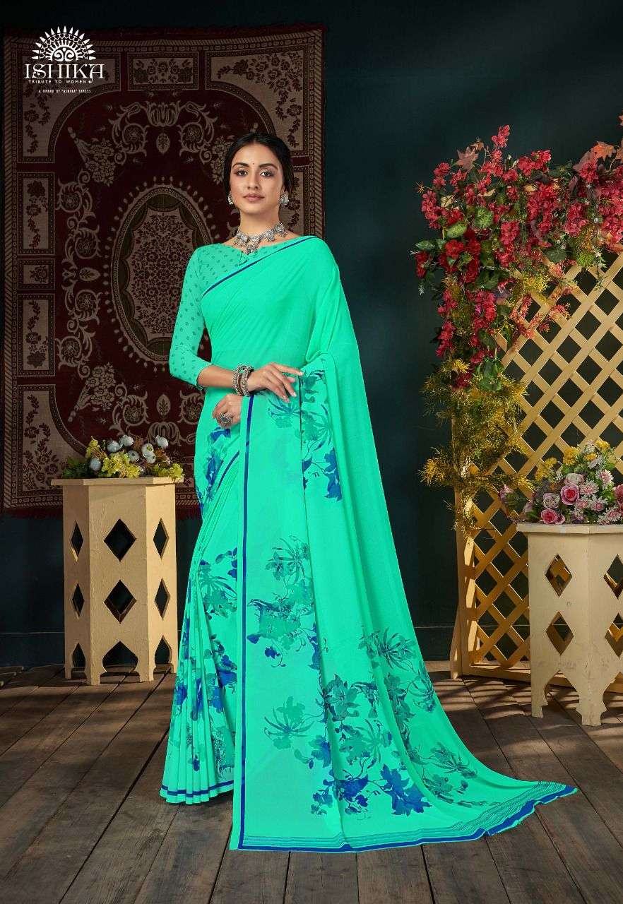 MEHREEN BY ISHIKA FASHION 8191 TO 8198 SERIES INDIAN TRADITIONAL WEAR COLLECTION BEAUTIFUL STYLISH FANCY COLORFUL PARTY WEAR & OCCASIONAL WEAR FAUX GEORGETTE SAREES AT WHOLESALE PRICE