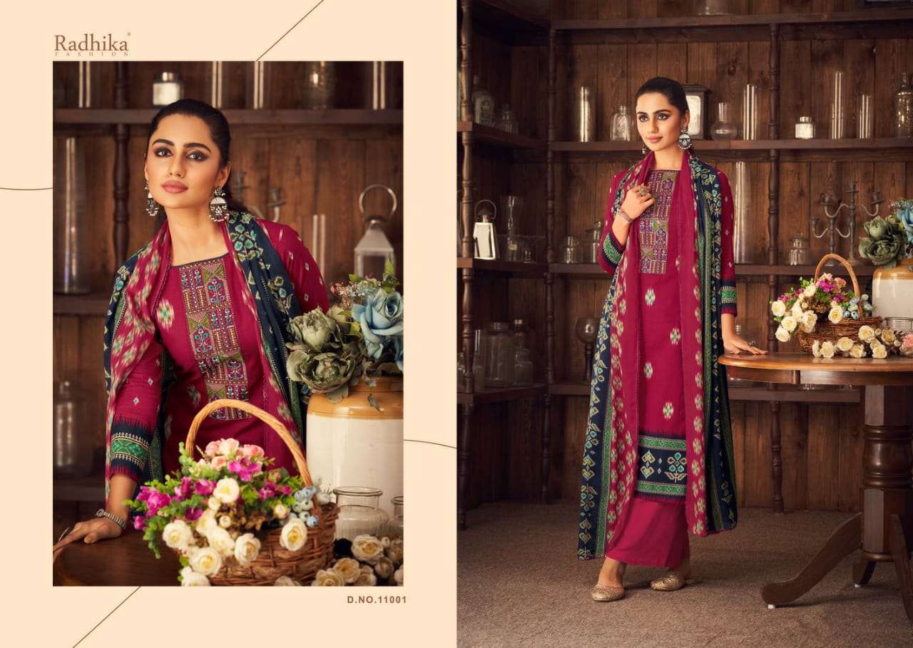 MUSSARET VOL-16 BY AZARA 11001 TO 11008 SERIES BEAUTIFUL COLORFUL STYLISH PRETTY PARTY WEAR CASUAL WEAR OCCASIONAL WEAR PURE CAMBRIC COTTON PRINT WITH EMBROIDERED DRESSES AT WHOLESALE PRICE