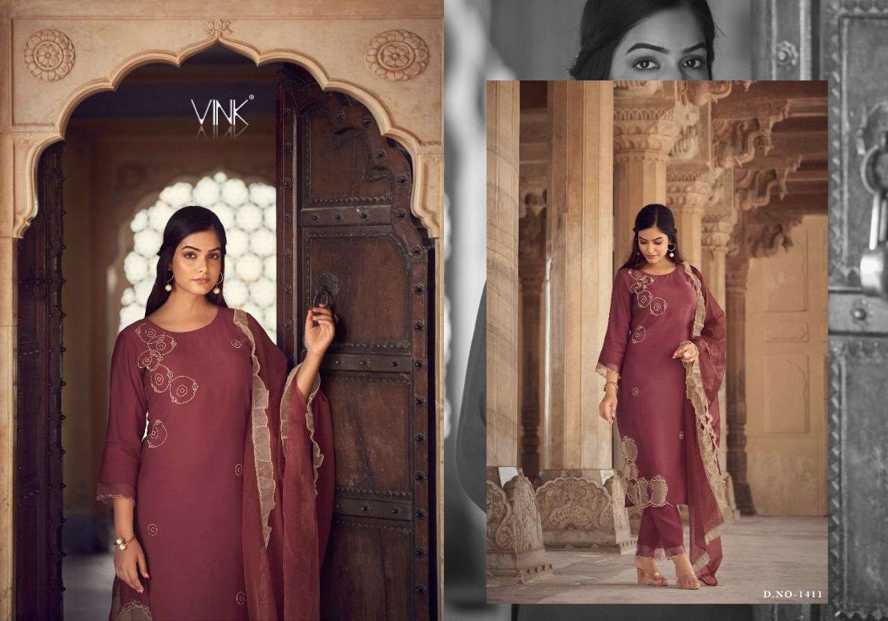 APPLIQUE BY VINK 1411 TO 1416 SERIES BEAUTIFUL SUITS COLORFUL STYLISH FANCY CASUAL WEAR & ETHNIC WEAR PURE VISCOSE DRESSES AT WHOLESALE PRICE