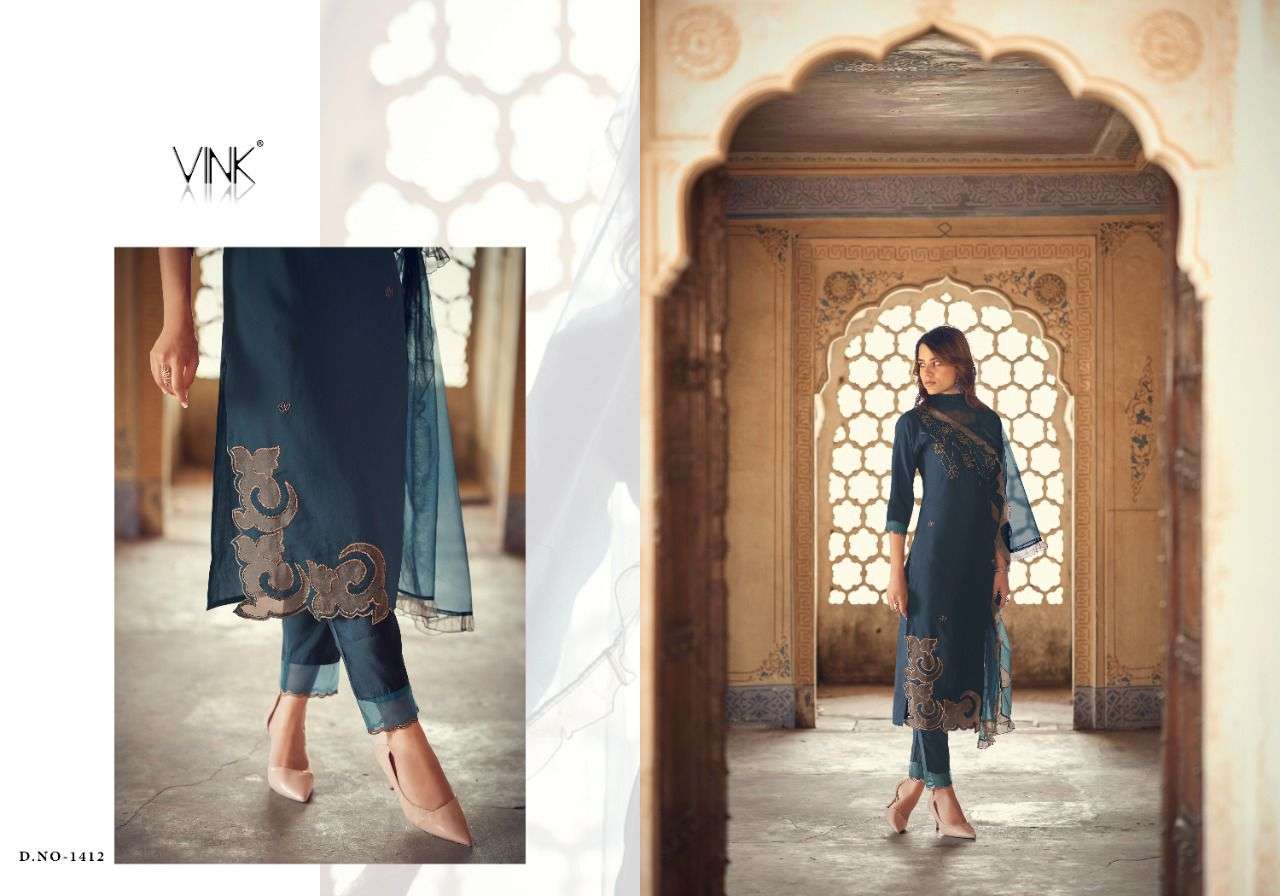 APPLIQUE BY VINK 1411 TO 1416 SERIES BEAUTIFUL SUITS COLORFUL STYLISH FANCY CASUAL WEAR & ETHNIC WEAR PURE VISCOSE DRESSES AT WHOLESALE PRICE
