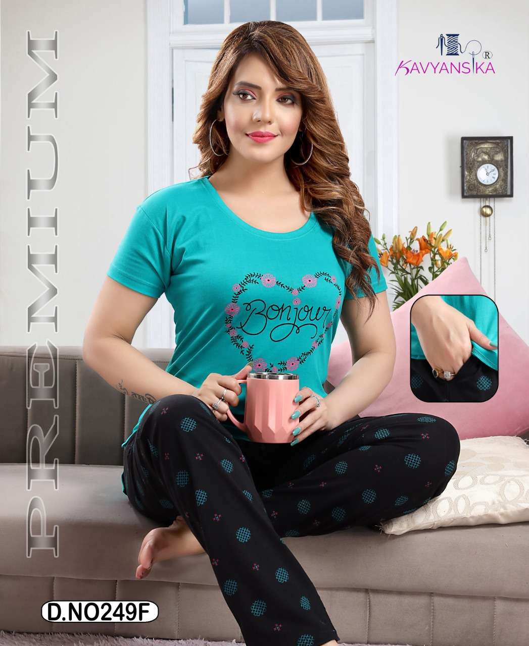 KAVYANSHIKA VOL-249 BY KAVYANSHIKA 249-A TO 249-F SERIES BEAUTIFUL STYLISH COLORFUL FANCY PARTY WEAR & ETHNIC WEAR & READY TO WEAR HOSIERY COTTON NIGHT SUITS AT WHOLESALE PRICE