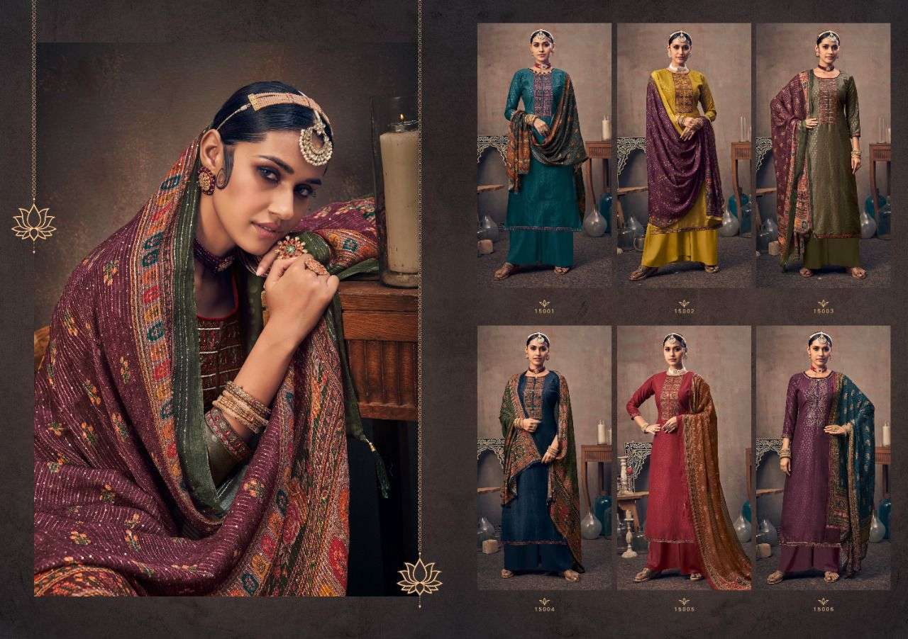 YUVIKA BY NISHANT FASHION 15001 TO 15006 SERIES BEAUTIFUL STYLISH SHARARA SUITS FANCY COLORFUL CASUAL WEAR & ETHNIC WEAR & READY TO WEAR HEAVY CHINNON SILK EMBROIDERED DRESSES AT WHOLESALE PRICE