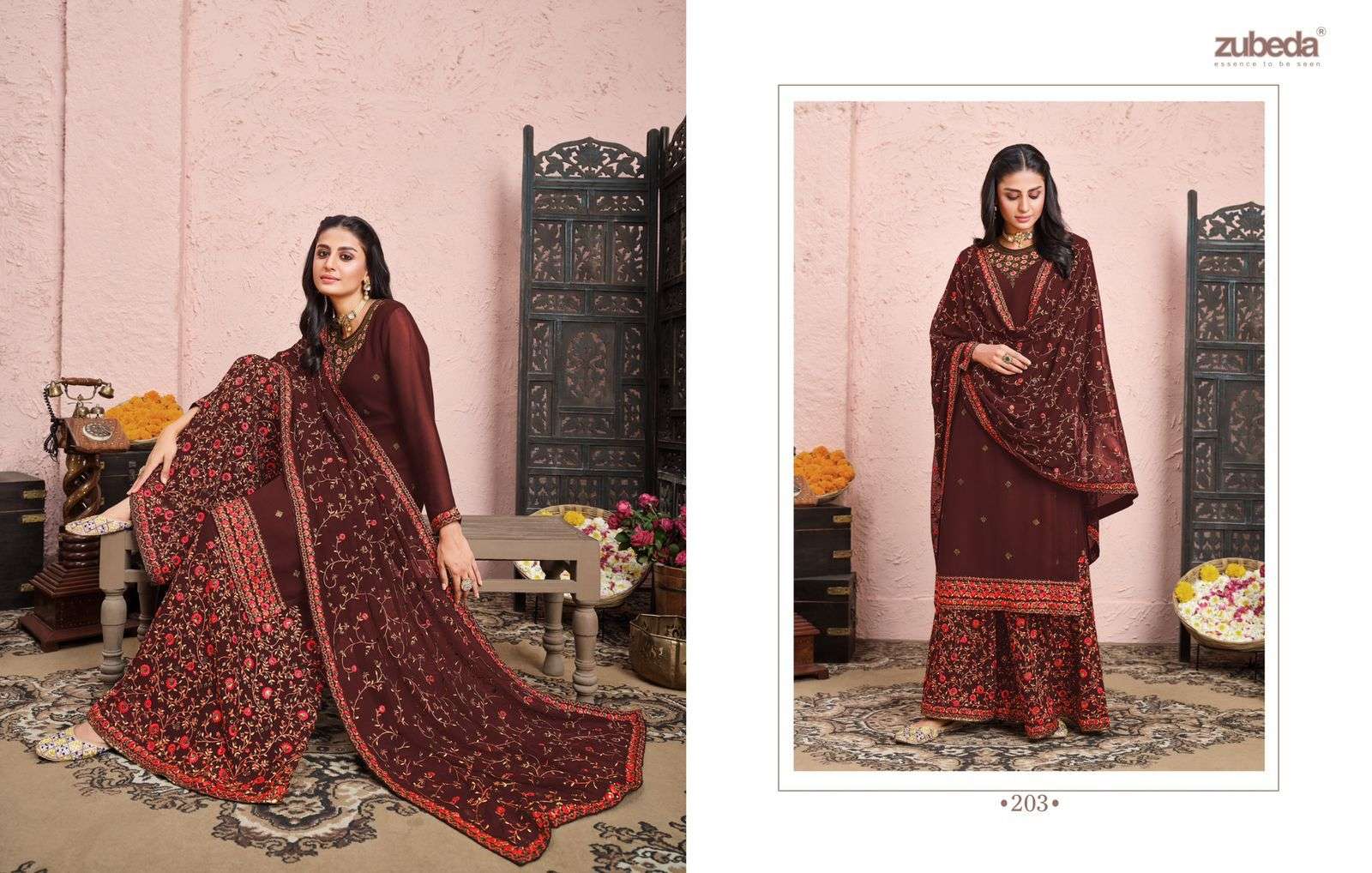 ELYSLA BY ZUBEDA 201 TO 204 SERIES BEAUTIFUL SUITS COLORFUL STYLISH FANCY CASUAL WEAR & ETHNIC WEAR GEORGETTE EMBROIDERED DRESSES AT WHOLESALE PRICE