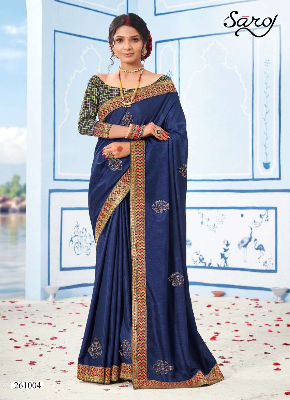 NAMASVI BY SAROJ 261001 TO 261008 SERIES INDIAN TRADITIONAL WEAR COLLECTION BEAUTIFUL STYLISH FANCY COLORFUL PARTY WEAR & OCCASIONAL WEAR VICHITRA SILK SAREES AT WHOLESALE PRICE