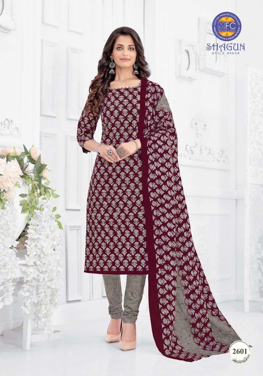 SHAGUN VOL-26 BY MFC 2601 TO 2620 SERIES BEAUTIFUL SUITS COLORFUL STYLISH FANCY CASUAL WEAR & ETHNIC WEAR PURE COTTON DRESSES AT WHOLESALE PRICE