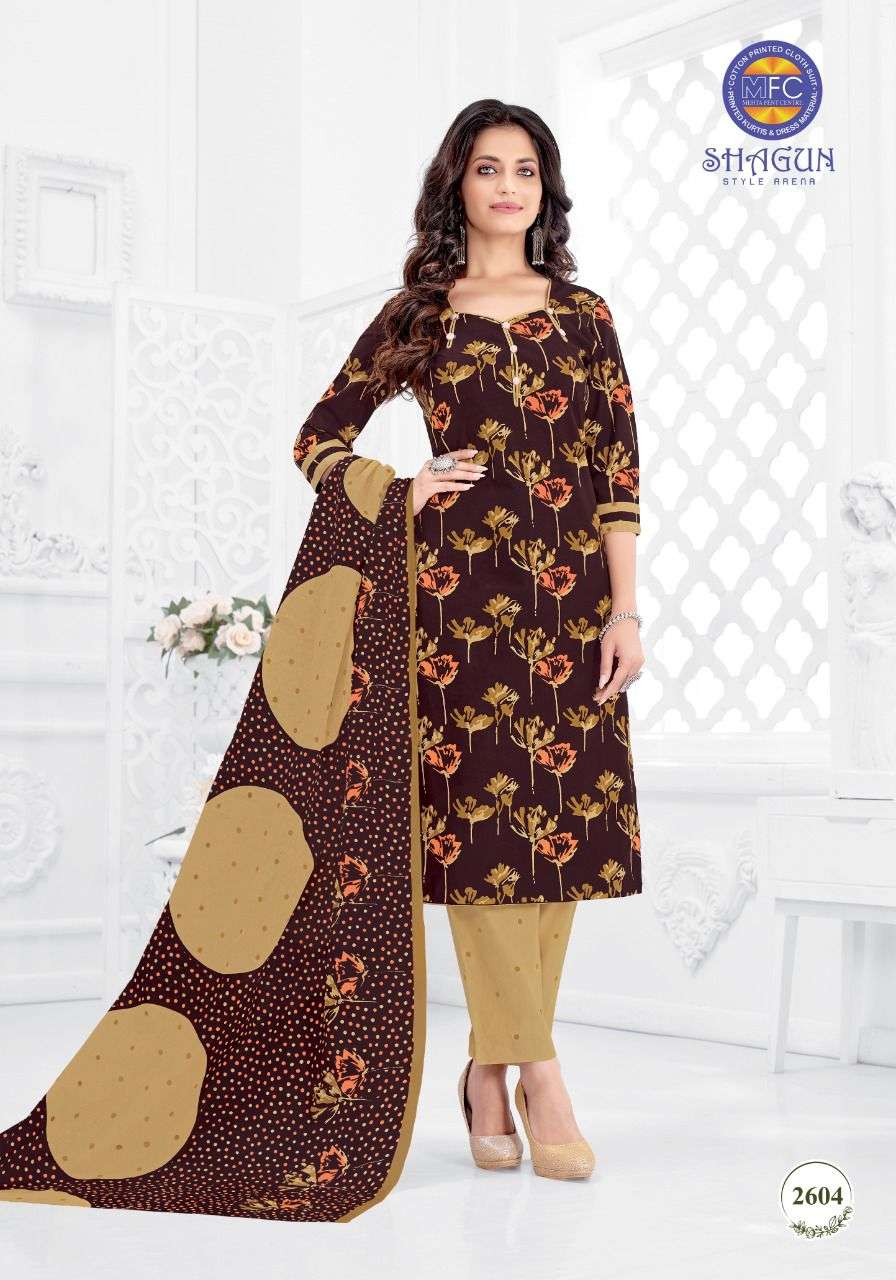 SHAGUN VOL-26 BY MFC 2601 TO 2620 SERIES BEAUTIFUL SUITS COLORFUL STYLISH FANCY CASUAL WEAR & ETHNIC WEAR PURE COTTON DRESSES AT WHOLESALE PRICE