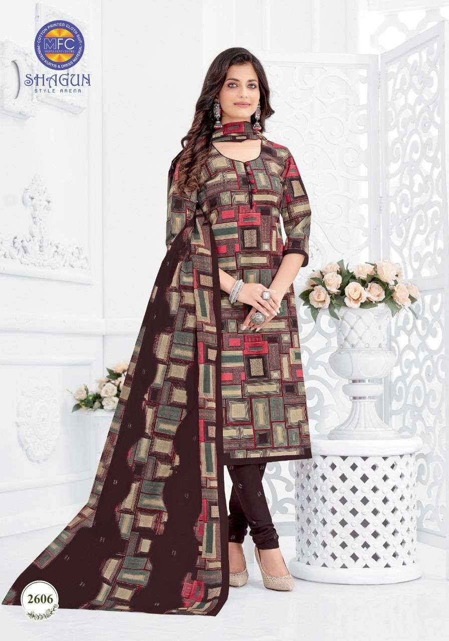 SHAGUN VOL-26 BY MFC 2601 TO 2620 SERIES BEAUTIFUL SUITS COLORFUL STYLISH FANCY CASUAL WEAR & ETHNIC WEAR PURE COTTON DRESSES AT WHOLESALE PRICE