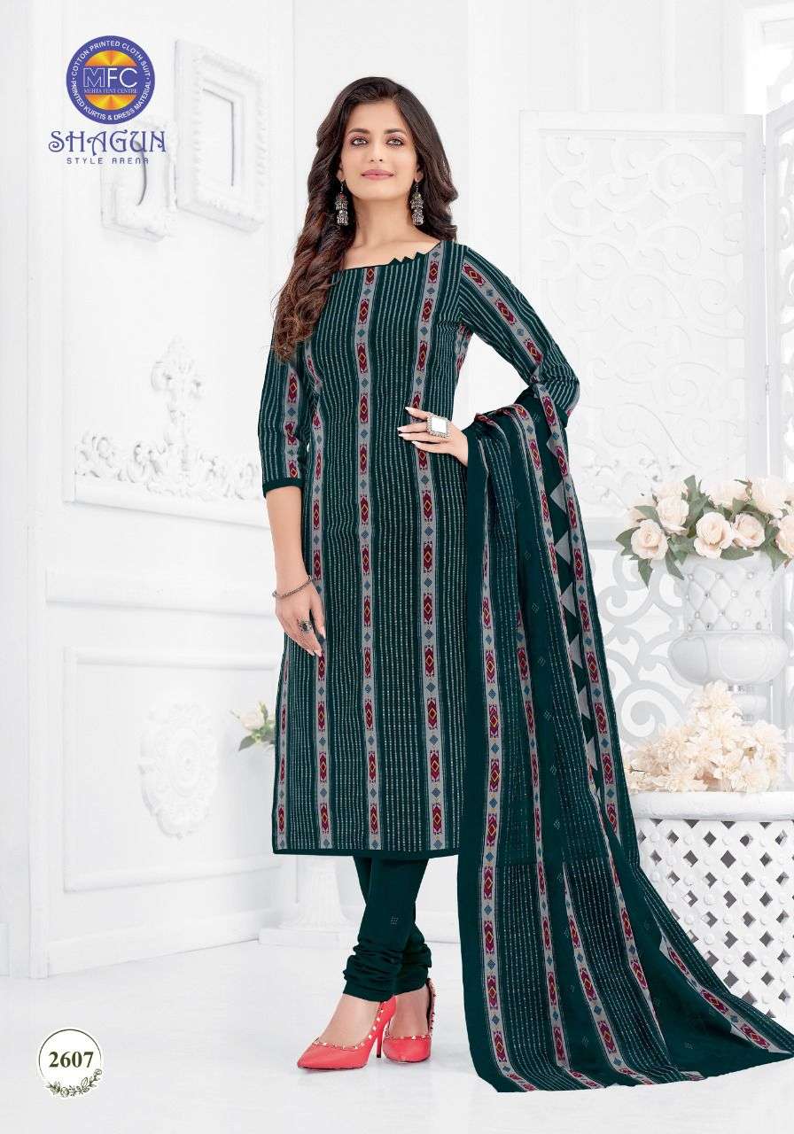 SHAGUN VOL-26 BY MFC 2601 TO 2620 SERIES BEAUTIFUL SUITS COLORFUL STYLISH FANCY CASUAL WEAR & ETHNIC WEAR PURE COTTON DRESSES AT WHOLESALE PRICE