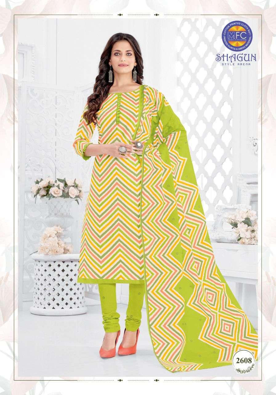 SHAGUN VOL-26 BY MFC 2601 TO 2620 SERIES BEAUTIFUL SUITS COLORFUL STYLISH FANCY CASUAL WEAR & ETHNIC WEAR PURE COTTON DRESSES AT WHOLESALE PRICE