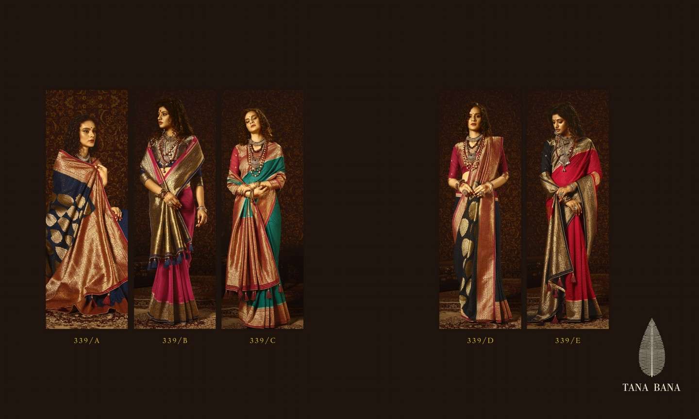 Tana Bana 339 Colours By Tana Bana 339-A To 339-E Series Indian Traditional Wear Collection Beautiful Stylish Fancy Colorful Party Wear & Occasional Wear Pure Silk Sarees At Wholesale Price