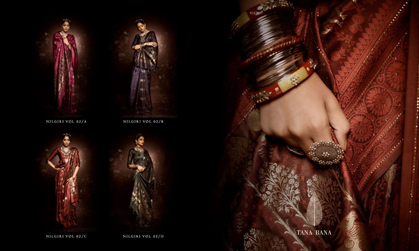 NILGIRI VOL-2 BY TANA BANA 02-A TO 02-D SERIES INDIAN TRADITIONAL WEAR COLLECTION BEAUTIFUL STYLISH FANCY COLORFUL PARTY WEAR & OCCASIONAL WEAR PURE SILK SAREES AT WHOLESALE PRICE