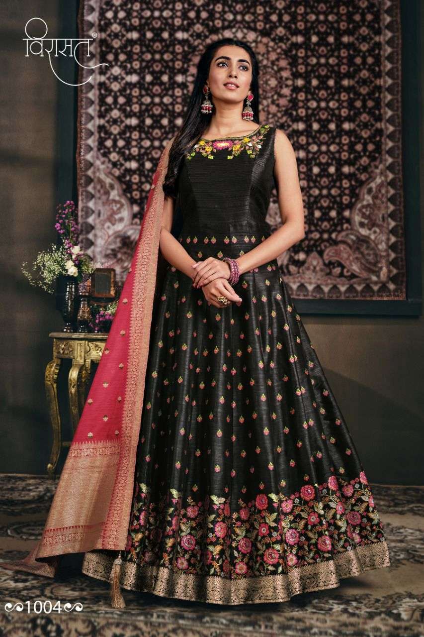 Banarasiya By Virasat 1001 To 1005 Series Designer Stylish Fancy Colorful Beautiful Party Wear & Ethnic Wear Collection Jacquard/Silk/Pashmina Gowns At Wholesale Price