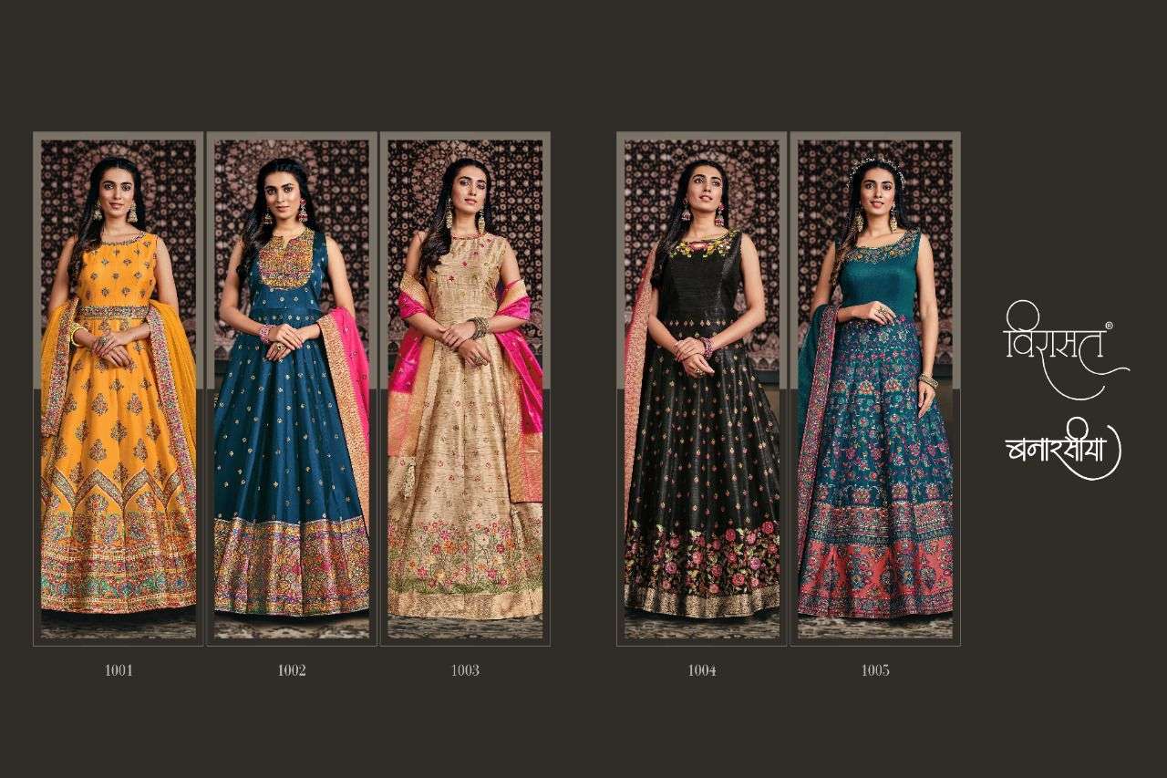 Banarasiya By Virasat 1001 To 1005 Series Designer Stylish Fancy Colorful Beautiful Party Wear & Ethnic Wear Collection Jacquard/Silk/Pashmina Gowns At Wholesale Price