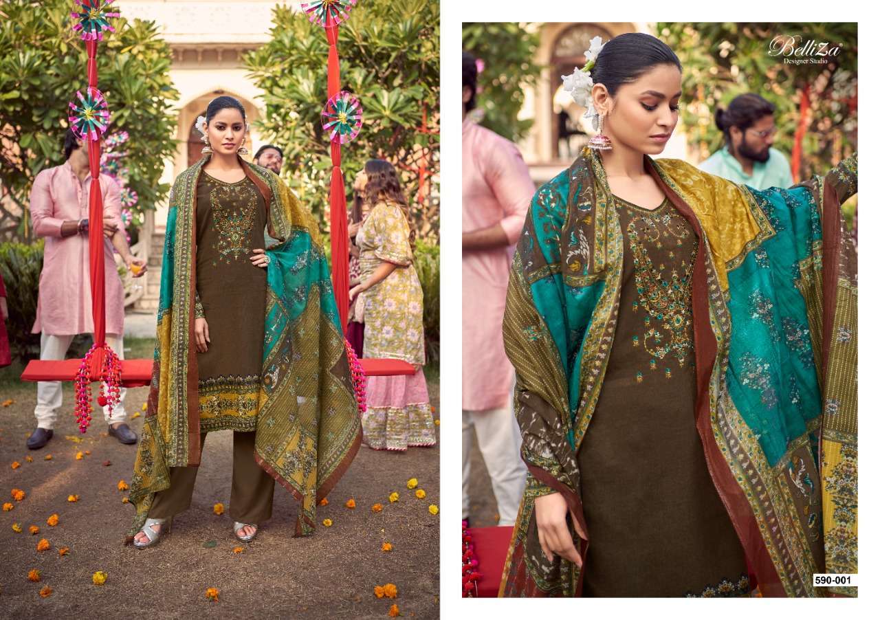 ITMINAAN BY BELLIZA 590-001 TO 590-010 SERIES BEAUTIFUL STYLISH SUITS FANCY COLORFUL CASUAL WEAR & ETHNIC WEAR & READY TO WEAR PURE JAM COTTON PRINTED DRESSES AT WHOLESALE PRICE