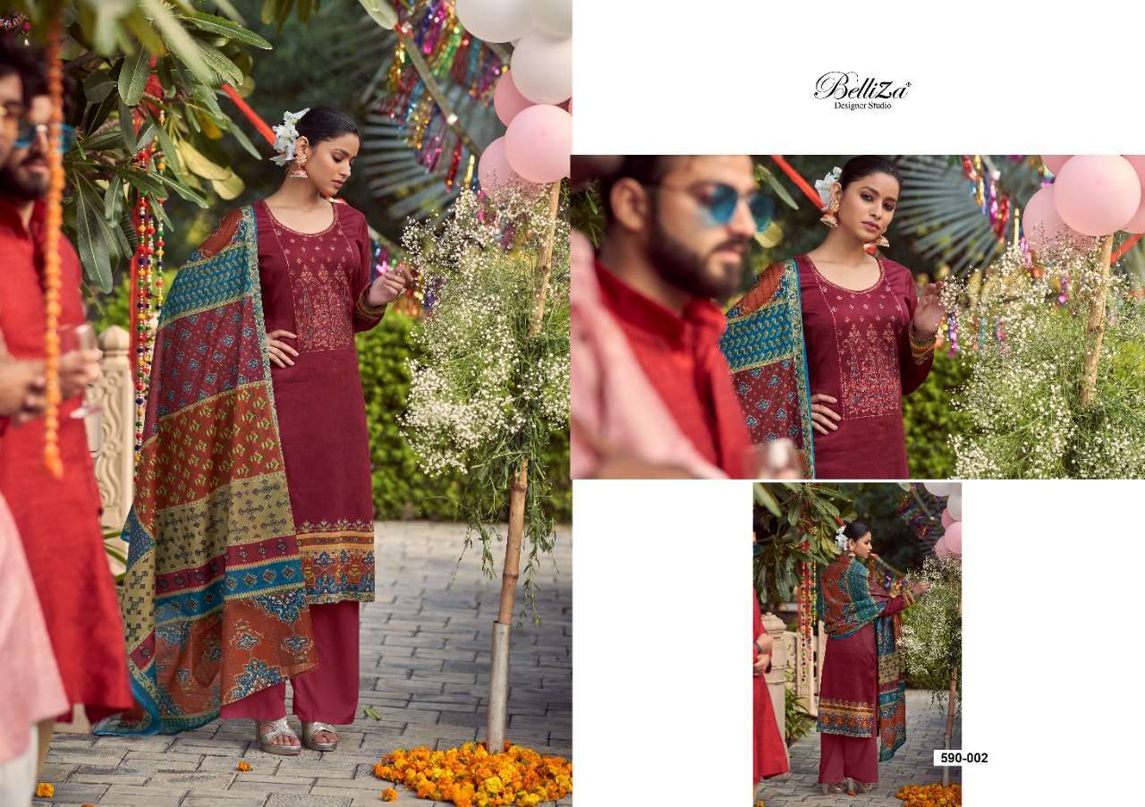 ITMINAAN BY BELLIZA 590-001 TO 590-010 SERIES BEAUTIFUL STYLISH SUITS FANCY COLORFUL CASUAL WEAR & ETHNIC WEAR & READY TO WEAR PURE JAM COTTON PRINTED DRESSES AT WHOLESALE PRICE
