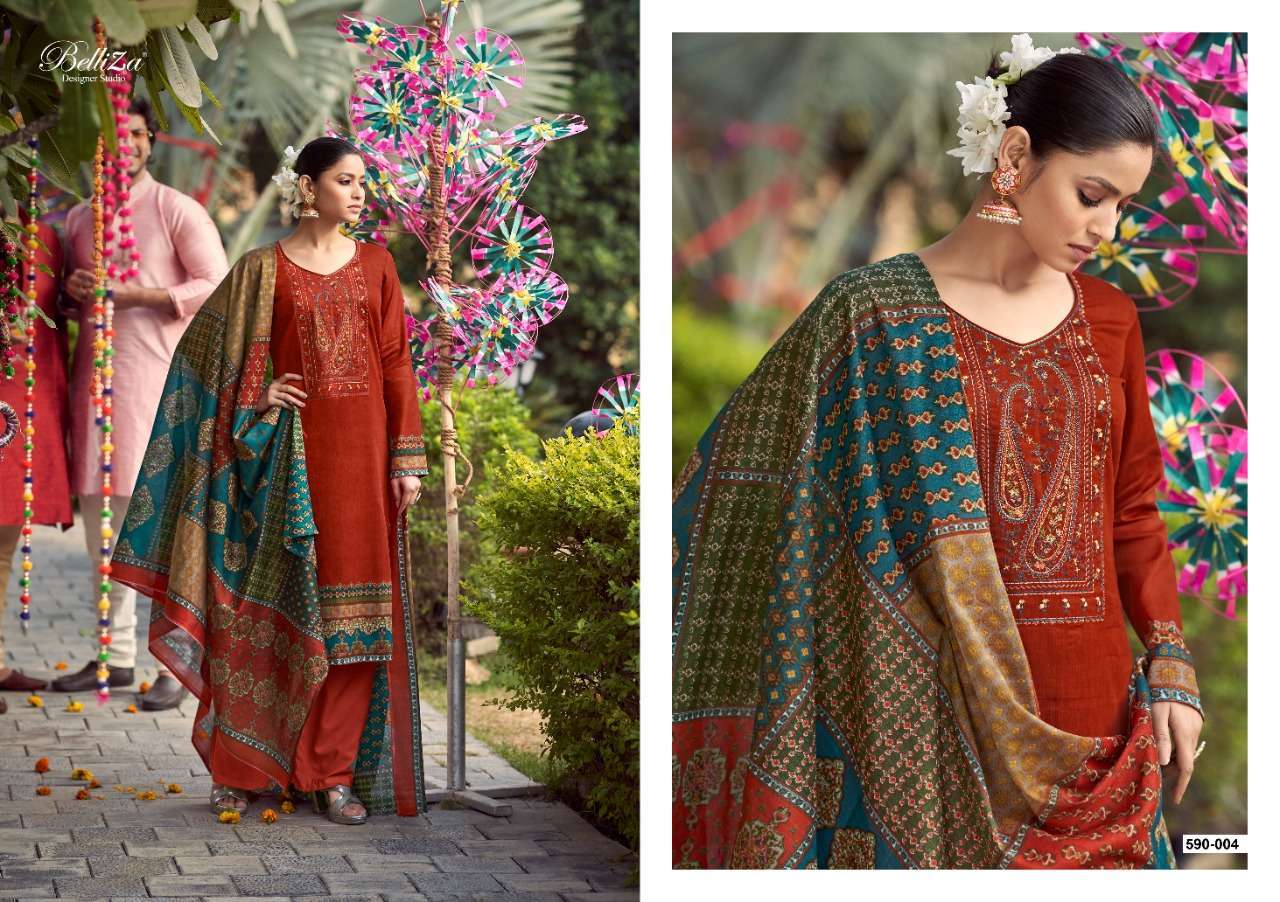 ITMINAAN BY BELLIZA 590-001 TO 590-010 SERIES BEAUTIFUL STYLISH SUITS FANCY COLORFUL CASUAL WEAR & ETHNIC WEAR & READY TO WEAR PURE JAM COTTON PRINTED DRESSES AT WHOLESALE PRICE