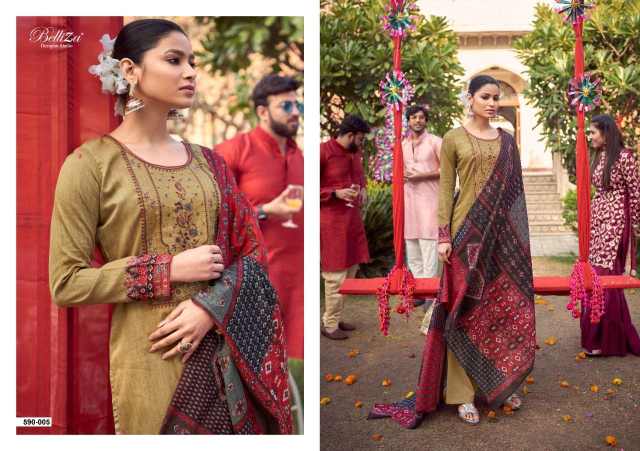 ITMINAAN BY BELLIZA 590-001 TO 590-010 SERIES BEAUTIFUL STYLISH SUITS FANCY COLORFUL CASUAL WEAR & ETHNIC WEAR & READY TO WEAR PURE JAM COTTON PRINTED DRESSES AT WHOLESALE PRICE