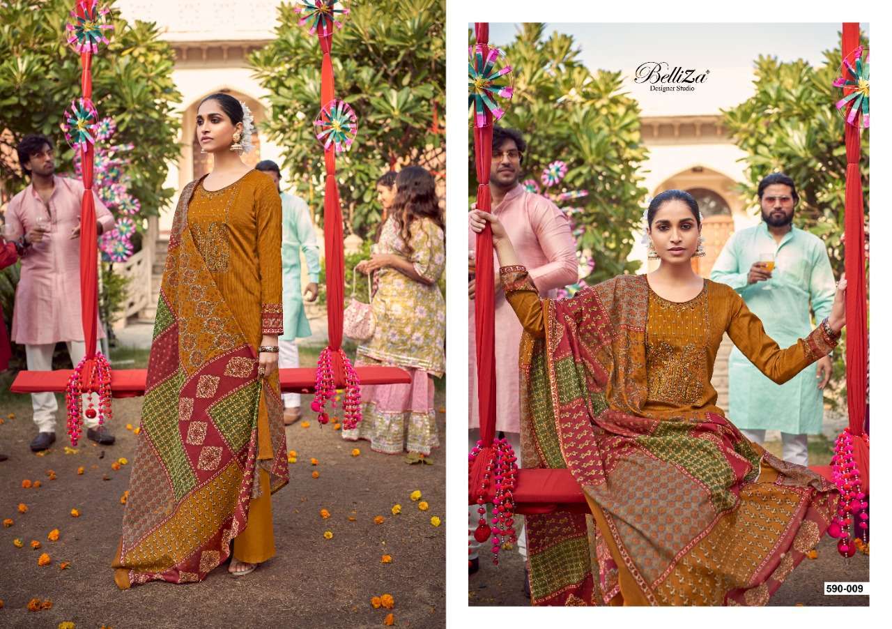 ITMINAAN BY BELLIZA 590-001 TO 590-010 SERIES BEAUTIFUL STYLISH SUITS FANCY COLORFUL CASUAL WEAR & ETHNIC WEAR & READY TO WEAR PURE JAM COTTON PRINTED DRESSES AT WHOLESALE PRICE