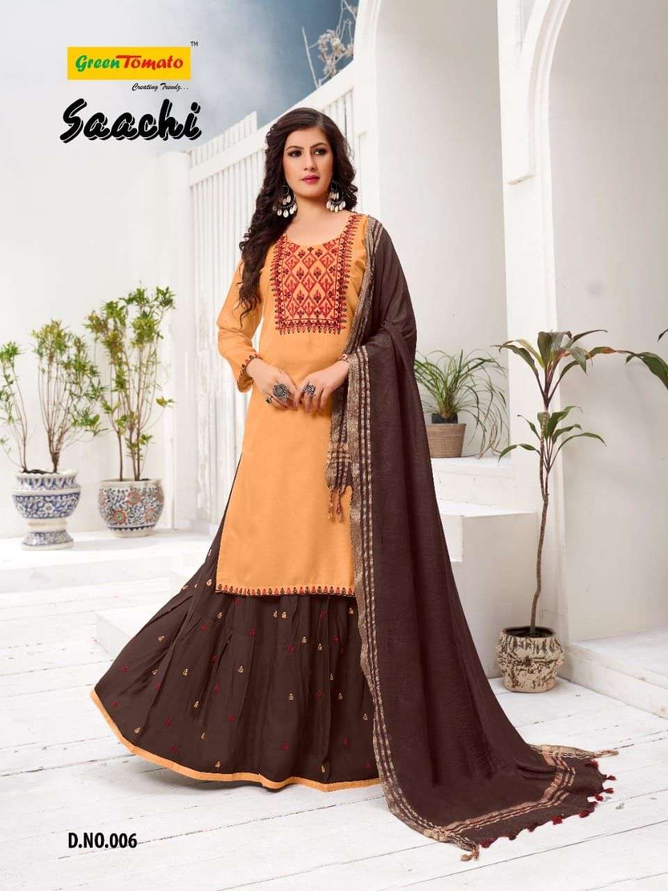 SAACHI BY GREEN TOMATO 001 TO 008 SERIES BEAUTIFUL PATIYALA SUITS COLORFUL STYLISH FANCY CASUAL WEAR & ETHNIC WEAR HEAVY RAYON DRESSES AT WHOLESALE PRICE