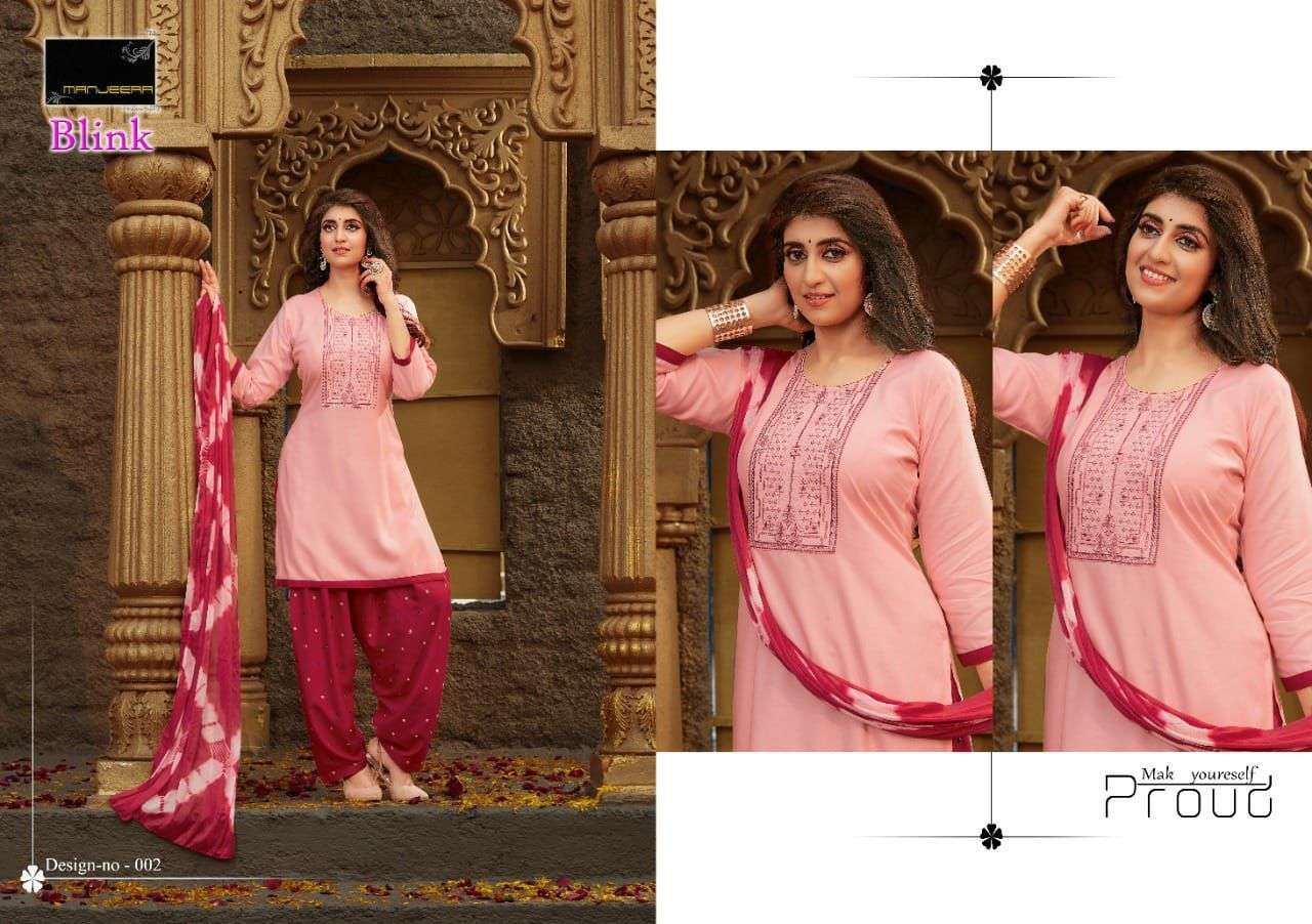 BLINK BY MANJEERA 001 TO 008 SERIES BEAUTIFUL PATIYALA SUITS COLORFUL STYLISH FANCY CASUAL WEAR & ETHNIC WEAR RAYON WITH WORK DRESSES AT WHOLESALE PRICE