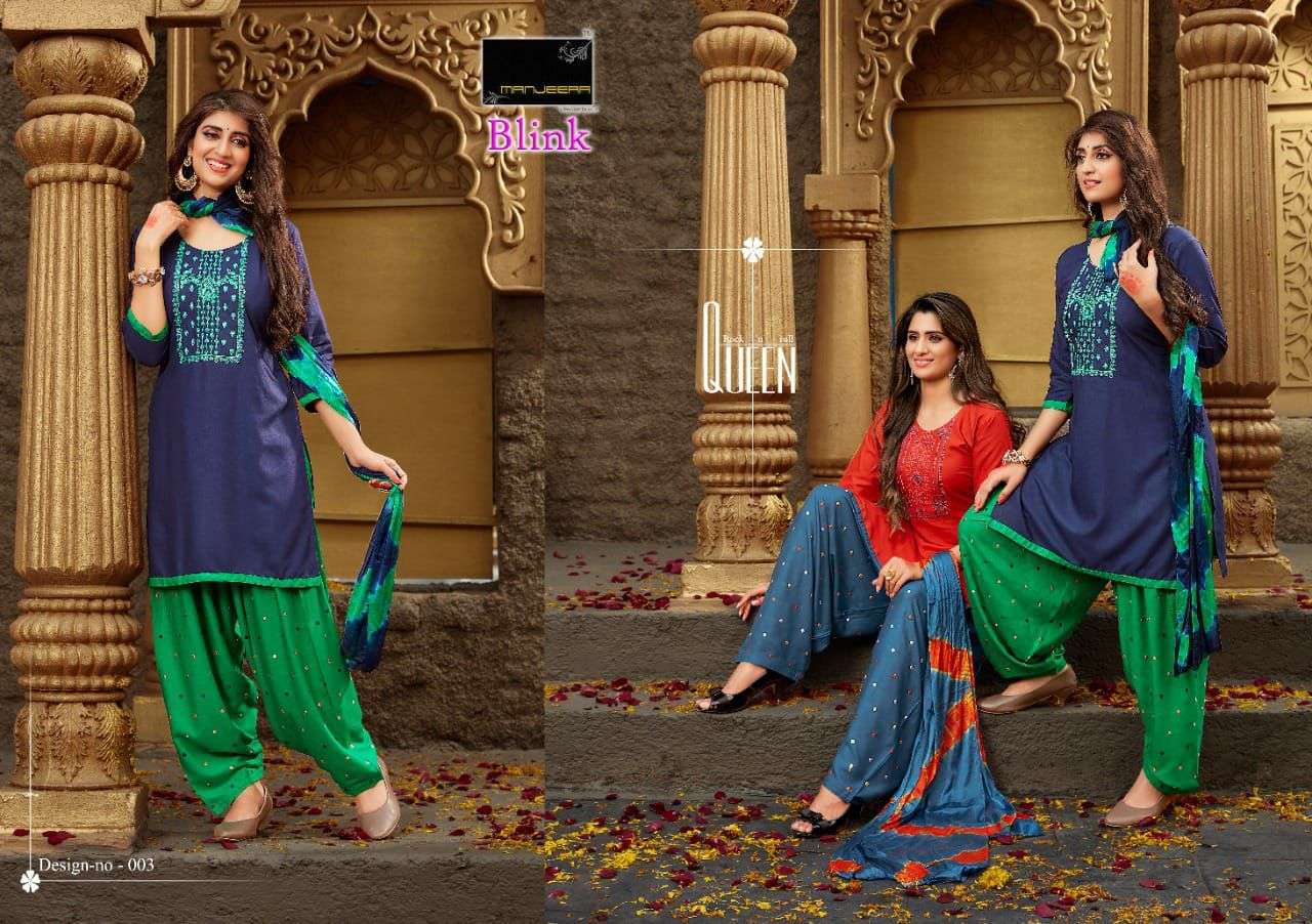 BLINK BY MANJEERA 001 TO 008 SERIES BEAUTIFUL PATIYALA SUITS COLORFUL STYLISH FANCY CASUAL WEAR & ETHNIC WEAR RAYON WITH WORK DRESSES AT WHOLESALE PRICE