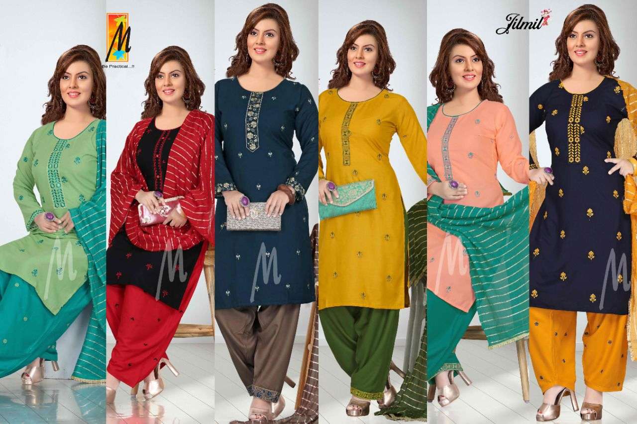 JILMIL BY MASTER 8001 TO 8008 SERIES BEAUTIFUL PATIYALA SUITS COLORFUL STYLISH FANCY CASUAL WEAR & ETHNIC WEAR HEAVY RAYON DRESSES AT WHOLESALE PRICE