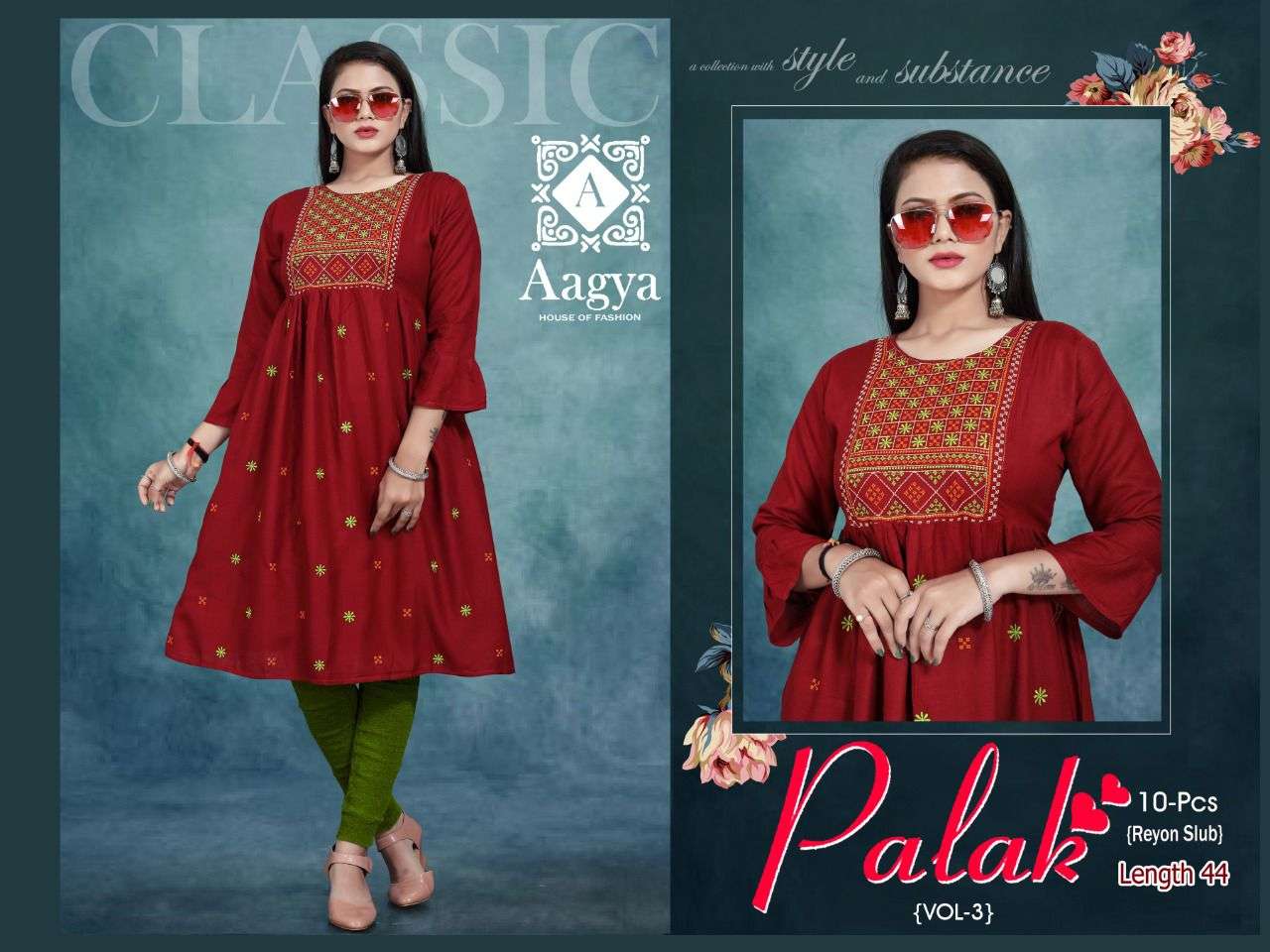 PALAK VOL-3 BY AAGYA 001 TO 010 SERIES DESIGNER STYLISH FANCY COLORFUL BEAUTIFUL PARTY WEAR & ETHNIC WEAR COLLECTION RAYON EMBROIDERY KURTIS AT WHOLESALE PRICE