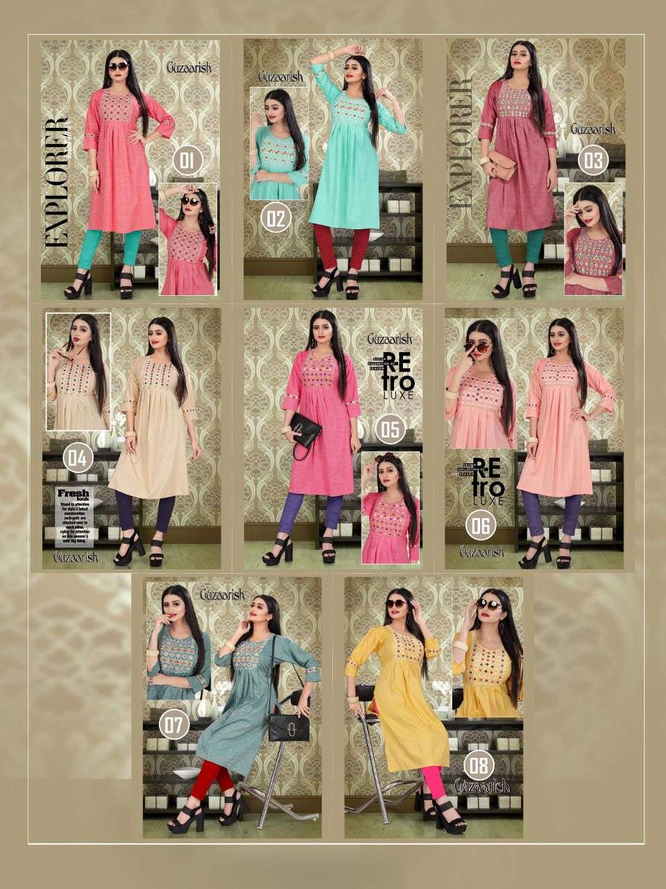 GUZAARISH BY AAGYA 01 TO 08 SERIES DESIGNER STYLISH FANCY COLORFUL BEAUTIFUL PARTY WEAR & ETHNIC WEAR COLLECTION RAYON EMBROIDERY KURTIS AT WHOLESALE PRICE