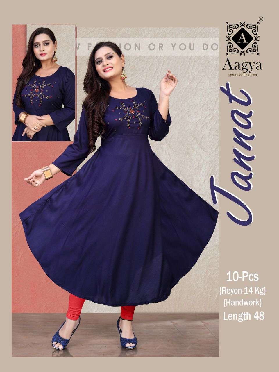 JANNAT BY AAGYA 01 TO 10 SERIES DESIGNER STYLISH FANCY COLORFUL BEAUTIFUL PARTY WEAR & ETHNIC WEAR COLLECTION RAYON EMBROIDERY KURTIS AT WHOLESALE PRICE