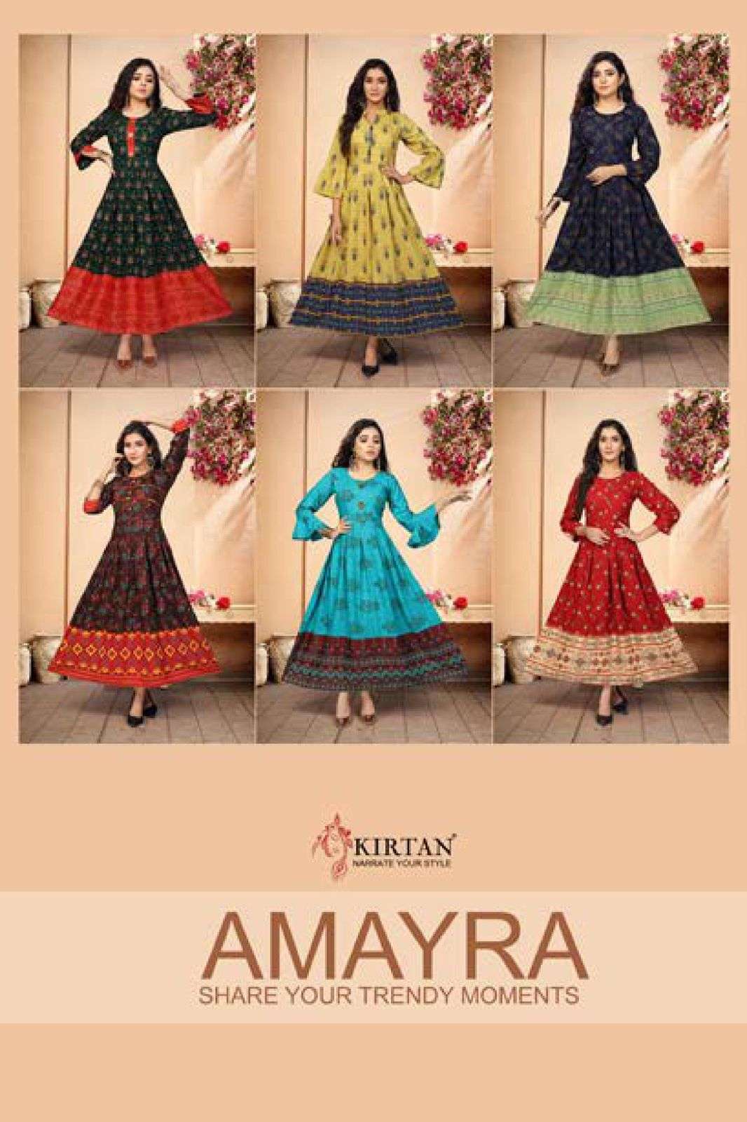 AMAYRA BY KIRTAN 101 TO 106 SERIES BEAUTIFUL STYLISH FANCY COLORFUL CASUAL WEAR & ETHNIC WEAR RAYON TWO TONW GOWNS AT WHOLESALE PRICE