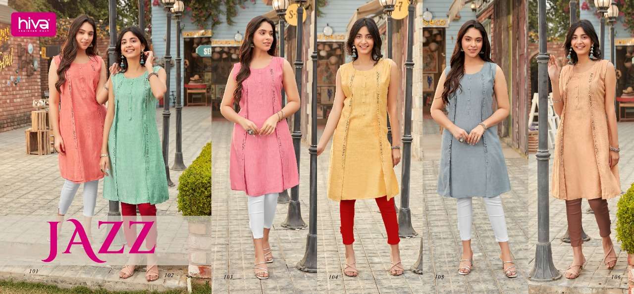 JAZZ BY HIVA 101 TO 106 SERIES DESIGNER STYLISH FANCY COLORFUL BEAUTIFUL PARTY WEAR & ETHNIC WEAR COLLECTION FANCY KURTIS AT WHOLESALE PRICE
