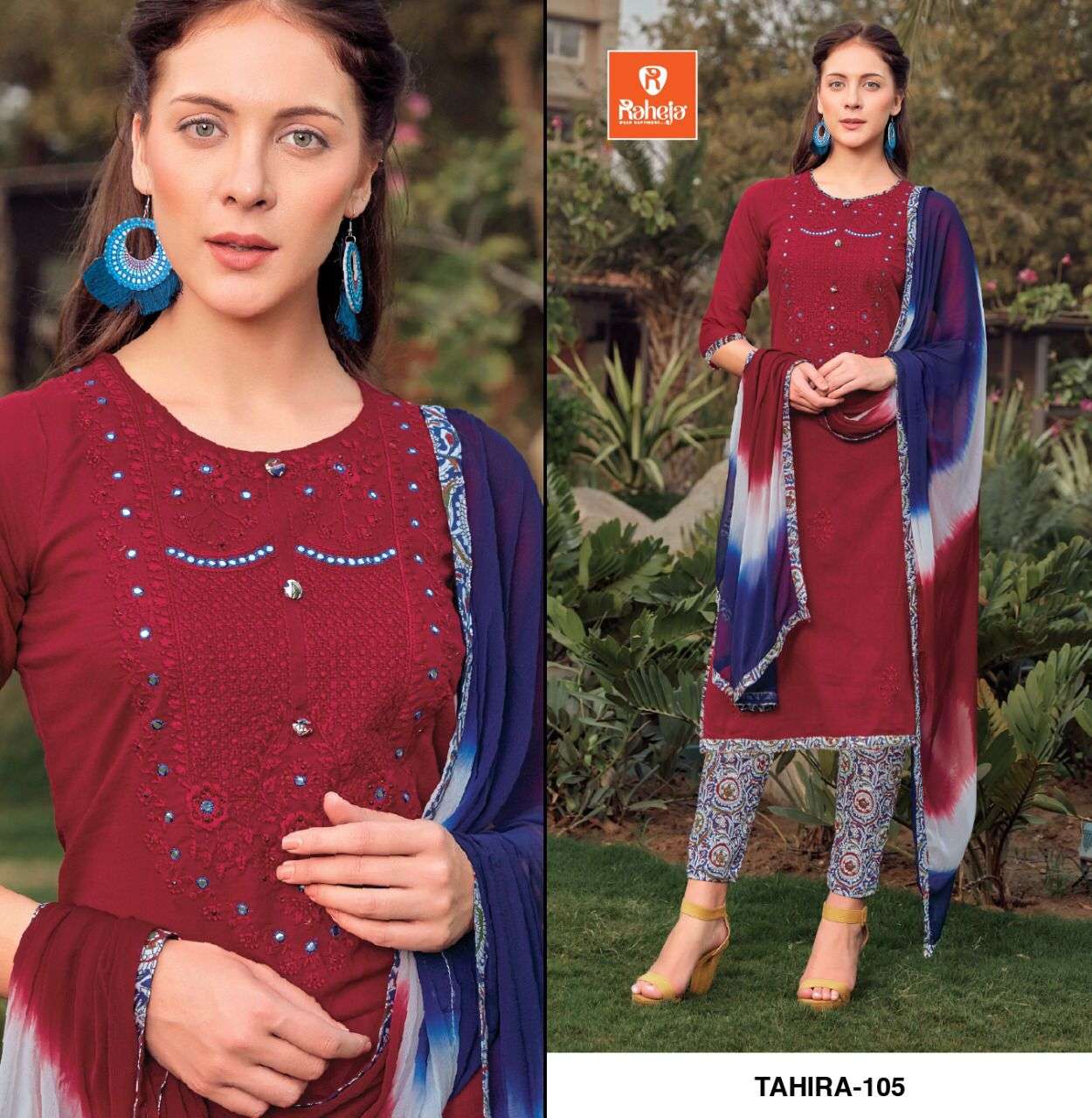 TAHIRA BY RAHEJA 101 TO 109 SERIES BEAUTIFUL SUITS COLORFUL STYLISH FANCY CASUAL WEAR & ETHNIC WEAR COTTON WITH WORK DRESSES AT WHOLESALE PRICE