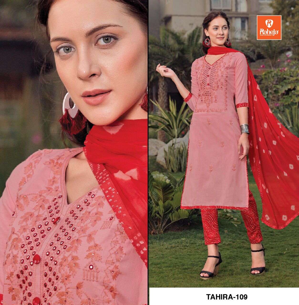 TAHIRA BY RAHEJA 101 TO 109 SERIES BEAUTIFUL SUITS COLORFUL STYLISH FANCY CASUAL WEAR & ETHNIC WEAR COTTON WITH WORK DRESSES AT WHOLESALE PRICE