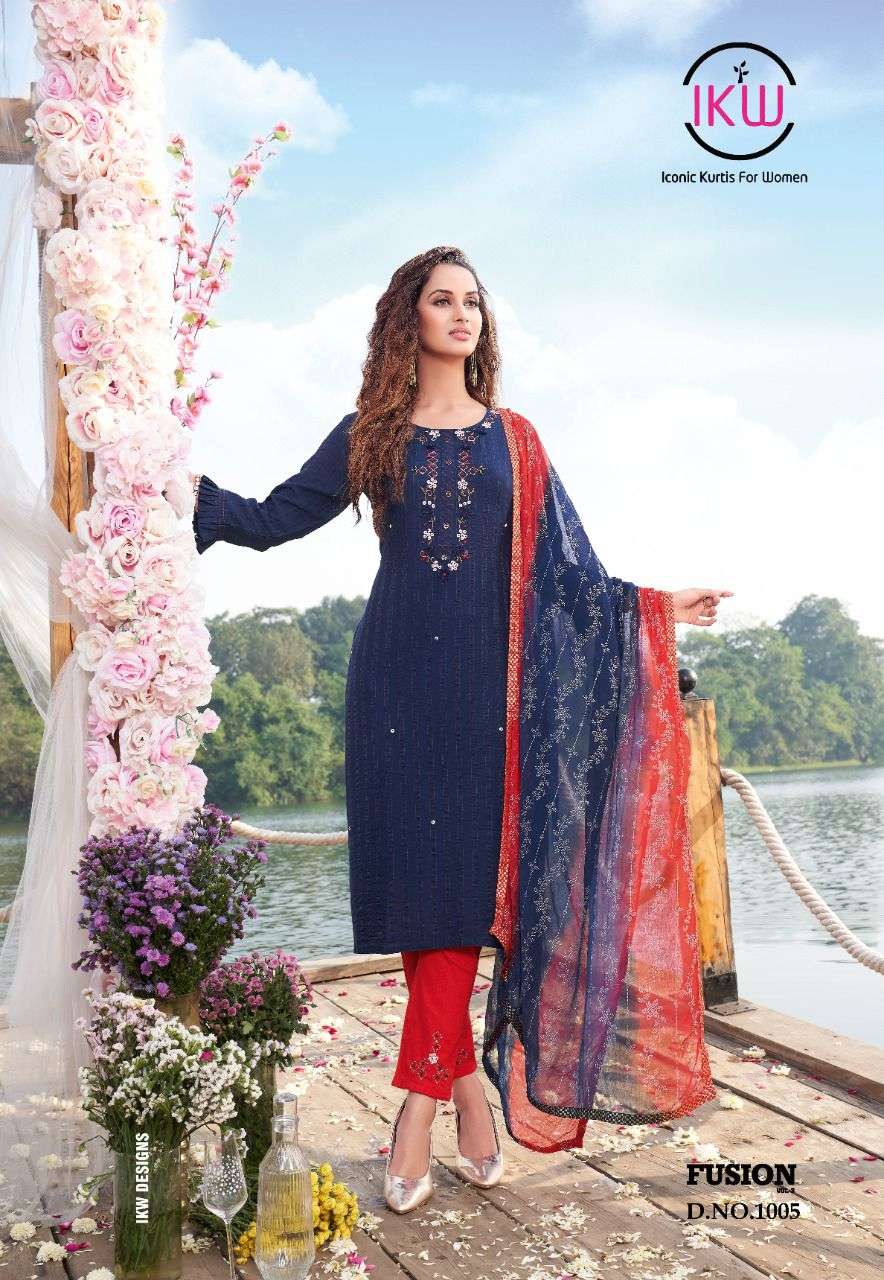 FUSION VOL-3 BY IKW 1001 TO 1006 SERIES BEAUTIFUL SUITS COLORFUL STYLISH FANCY CASUAL WEAR & ETHNIC WEAR VISCOSE NYLON DRESSES AT WHOLESALE PRICE