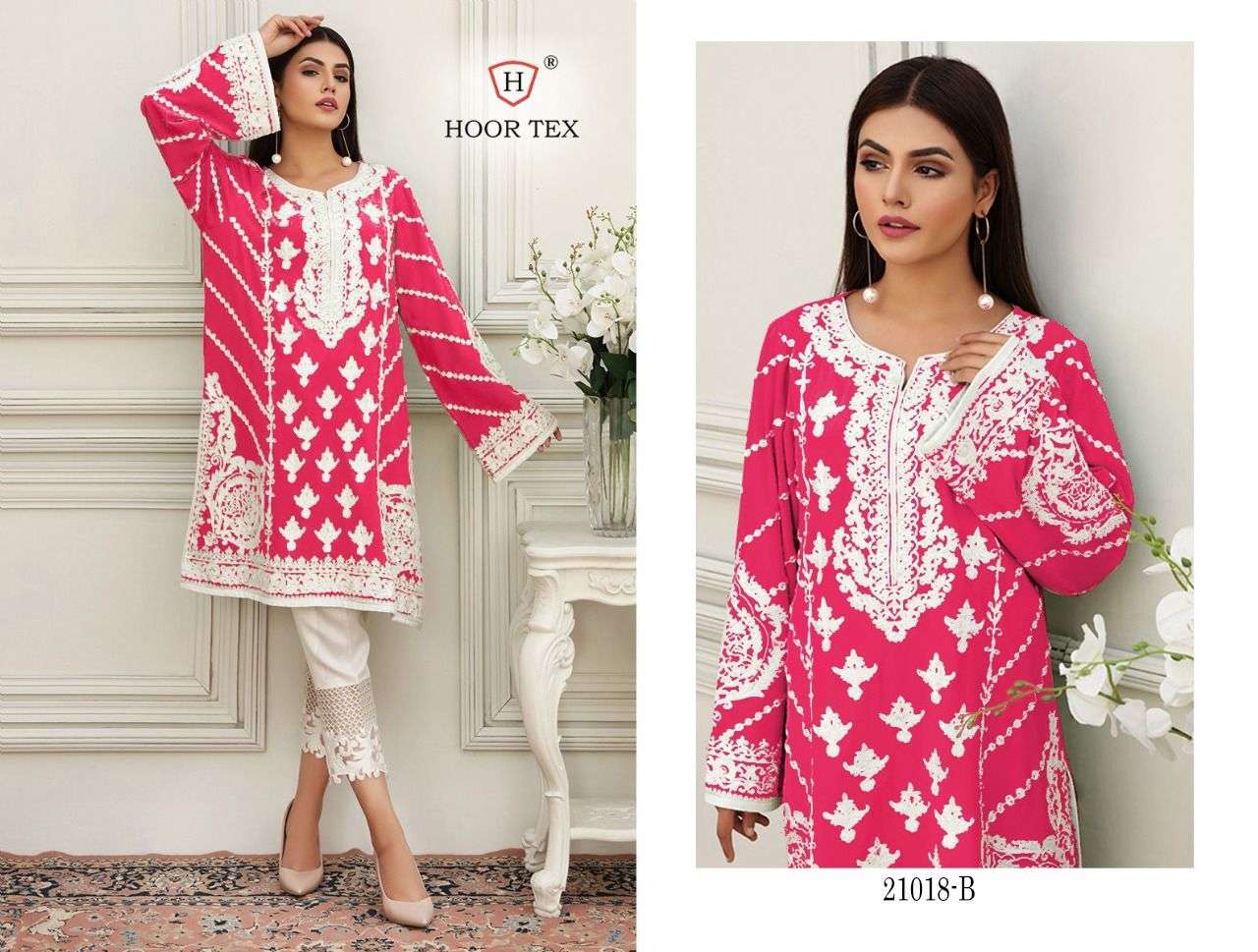 HOOR TEX 21018 COLOURS BY HOOR TEX 21018 TO 21018-E SERIES DESIGNER ANARKALI SUITS COLLECTION BEAUTIFUL STYLISH FANCY COLORFUL PARTY WEAR & OCCASIONAL WEAR HEAVY COTTON EMBROIDERED DRESSES AT WHOLESALE PRICE