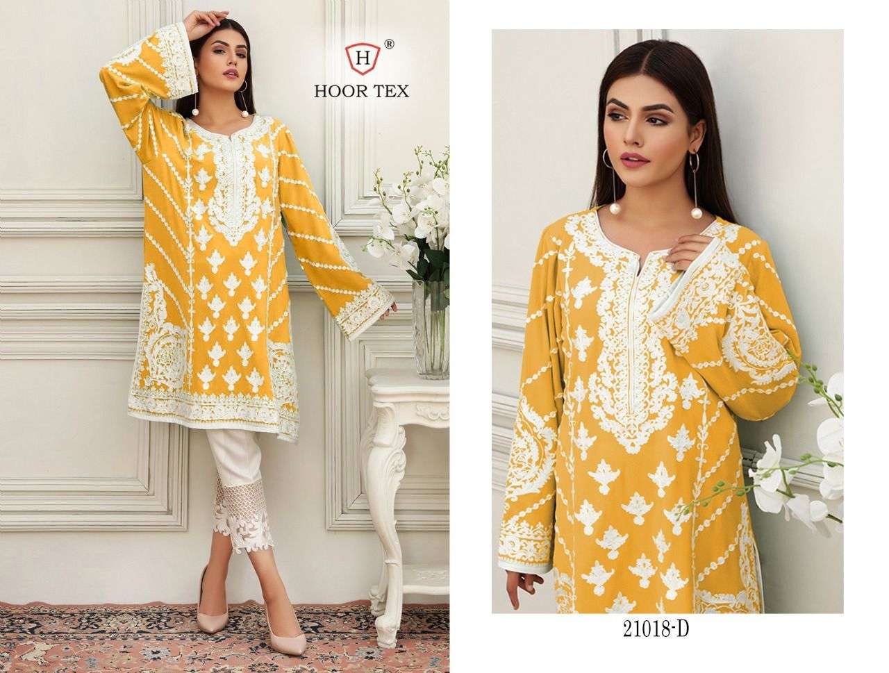 HOOR TEX 21018 COLOURS BY HOOR TEX 21018 TO 21018-E SERIES DESIGNER ANARKALI SUITS COLLECTION BEAUTIFUL STYLISH FANCY COLORFUL PARTY WEAR & OCCASIONAL WEAR HEAVY COTTON EMBROIDERED DRESSES AT WHOLESALE PRICE