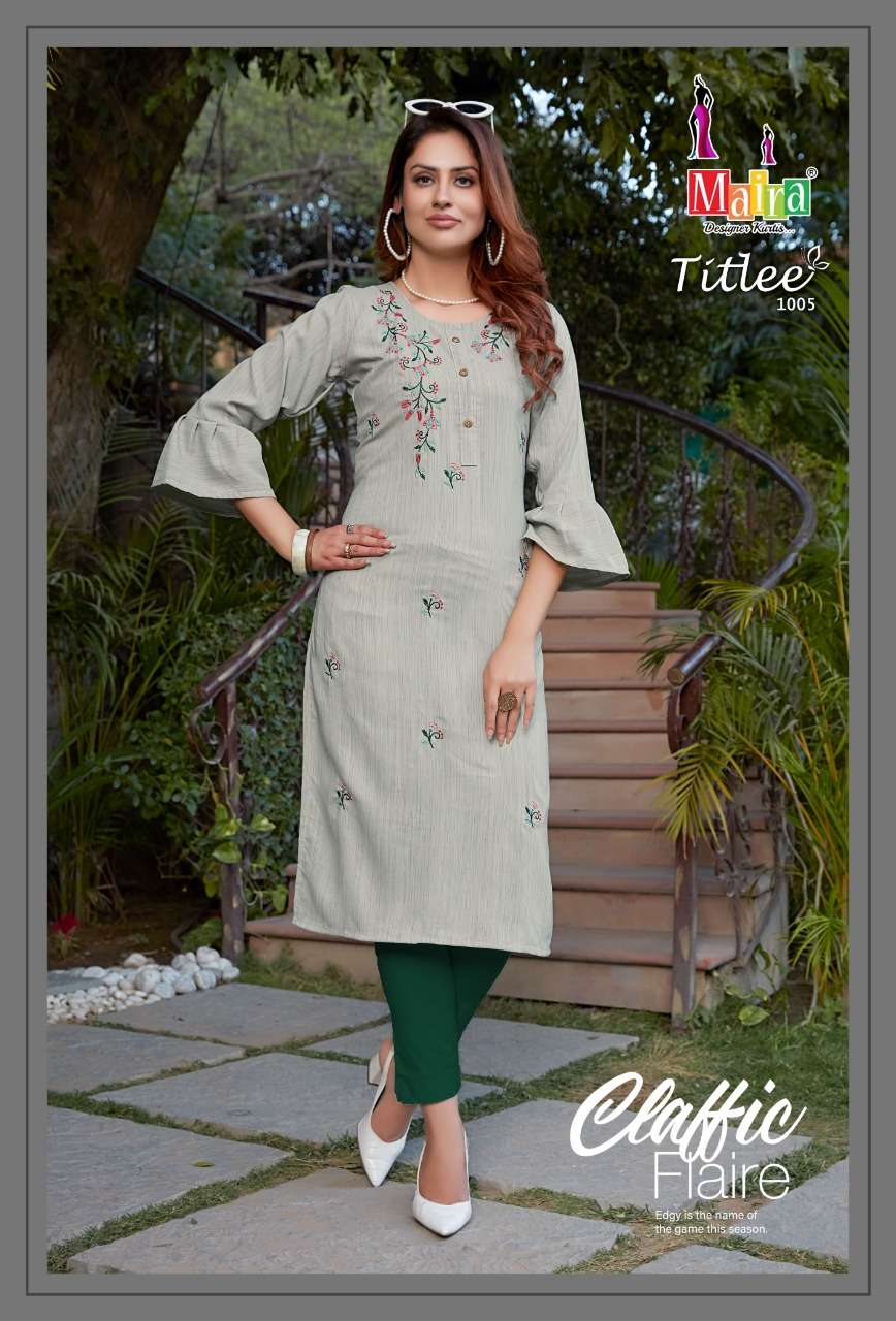 TITLEE BY MAIRA 1001 TO 1008 SERIES DESIGNER STYLISH FANCY COLORFUL BEAUTIFUL PARTY WEAR & ETHNIC WEAR COLLECTION HEAVY SILK EMBROIDERY KURTIS AT WHOLESALE PRICE