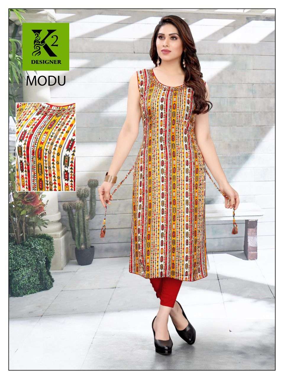 MODU VOL-2 BY K2 DESIGNER DESIGNER STYLISH FANCY COLORFUL BEAUTIFUL PARTY WEAR & ETHNIC WEAR COLLECTION RAYON EMBROIDERED KURTIS WITH BOTTOM AT WHOLESALE PRICE