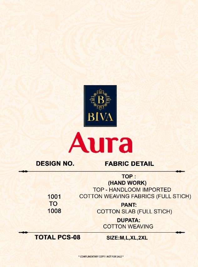 AURA BY BIVA 1001 TO 1008 SERIES BEAUTIFUL SUITS COLORFUL STYLISH FANCY CASUAL WEAR & ETHNIC WEAR HANDLOOM COTTON DRESSES AT WHOLESALE PRICE